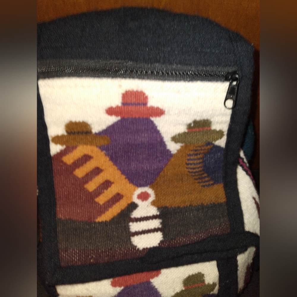 Peruvian Woven Wool Drawstring Backpack Libed Zip… - image 4